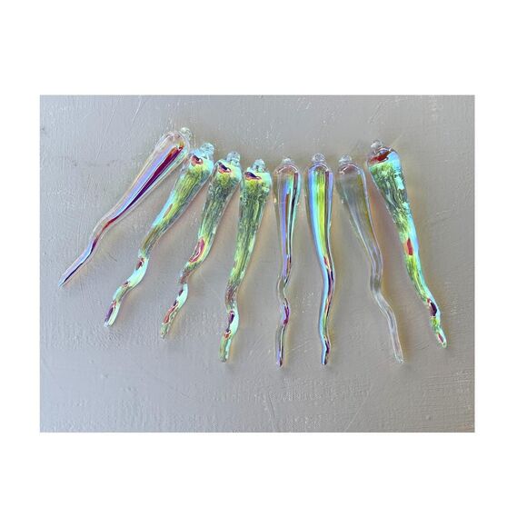 Set of 8 Handmade 6" Iridized Clear Glass Icicle Ornaments - Picture 7 of 10